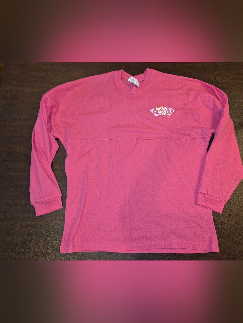 St. Maarten Martin West Indies Pink Long Sleeve Crewneck Cotton Shirt Sz Medium